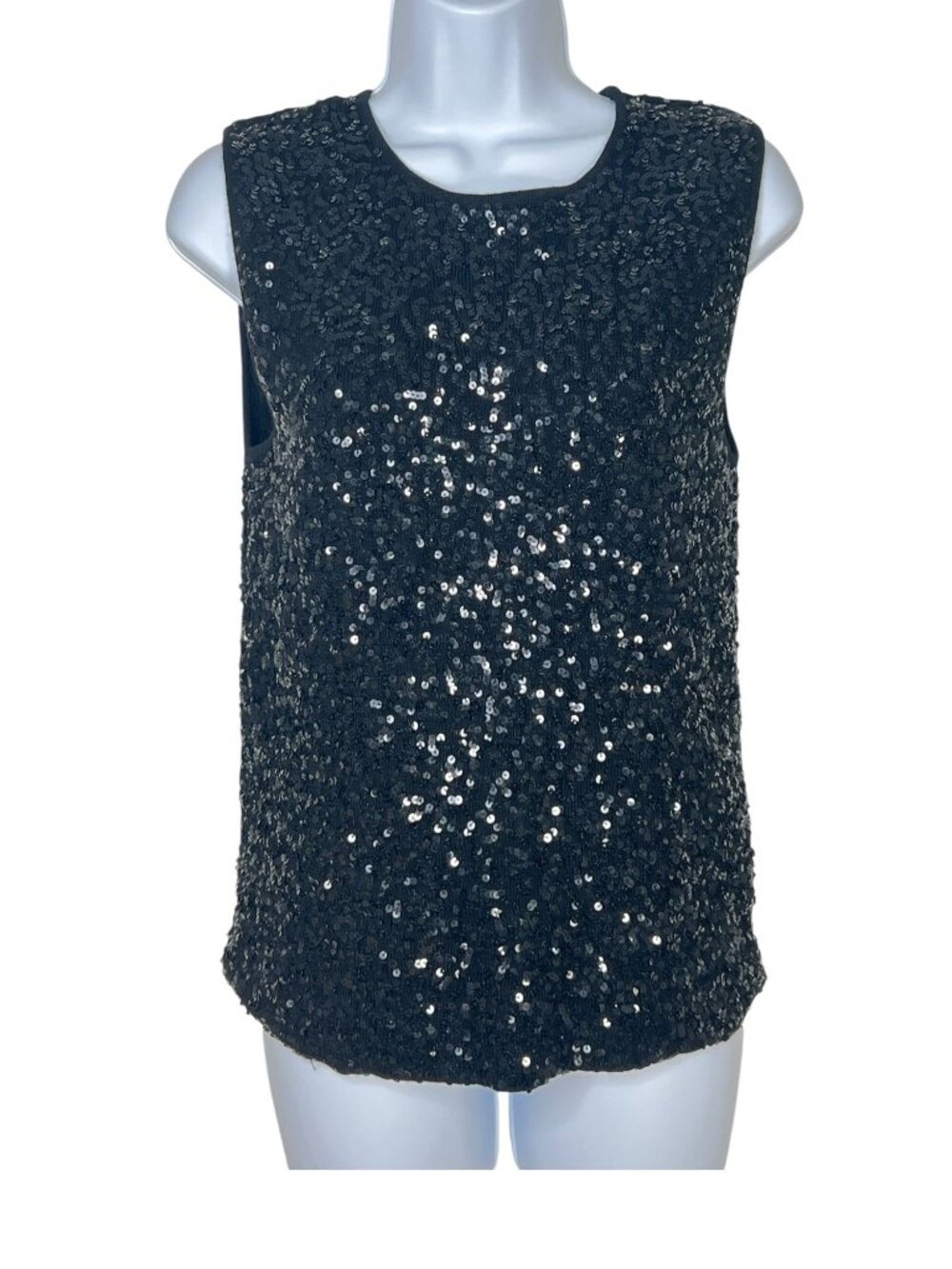 Vintage Linda Allard Ellen Tracy Sequin Shell Top Sleeveless Merino Wool Black M